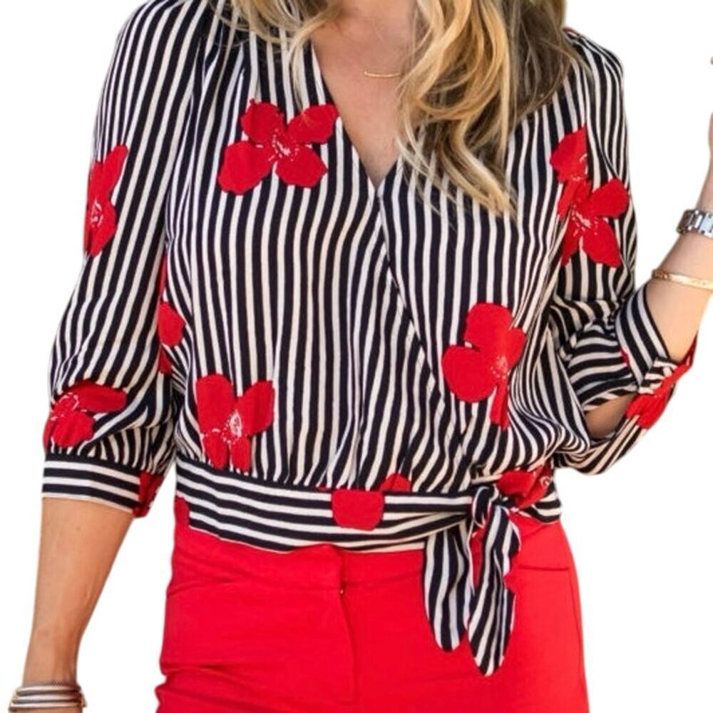 Madewell Striped Wrap Top with Orchids